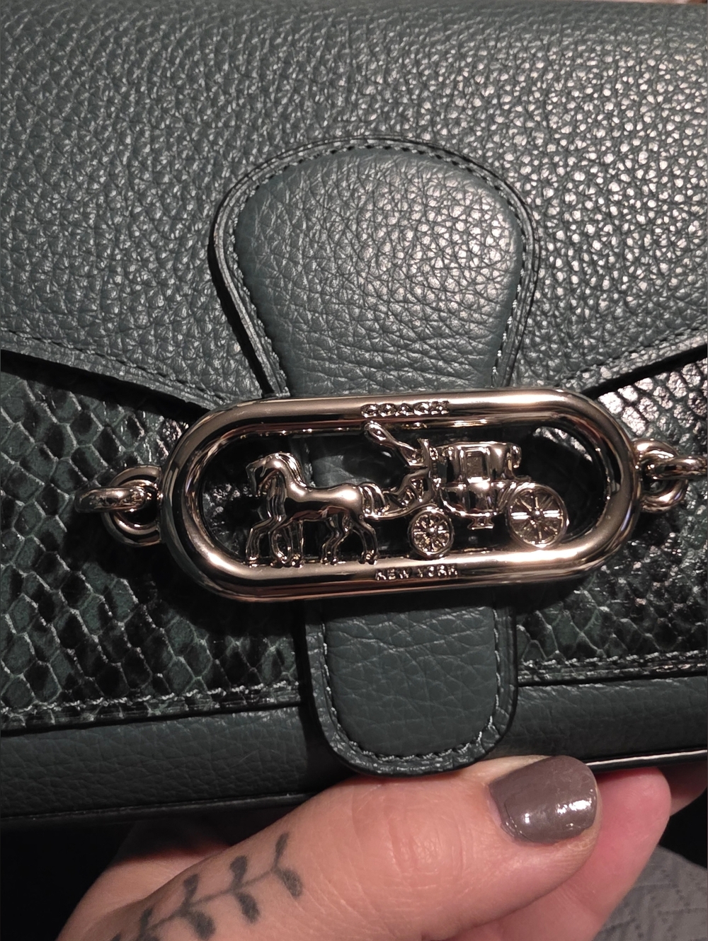 Coach Jade Shoulder Bag NWT in a dark turquoise With Snakeskin Embossed Trim - Picture 2 of 16